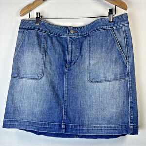 LOFT Skirt Women's 12 denim Blue Cotton Stretch Mini Pockets Pencil jean
